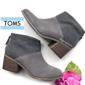 TOMS Lacy Grey Block Heel Suede Felt Ankle Boots 9